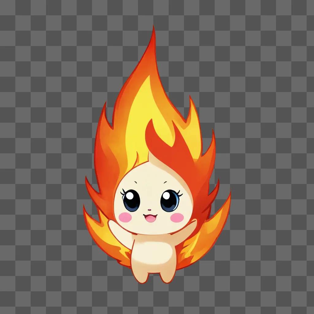 kawaii cute fire drawing A cute cartoon fire baby with pink eyes