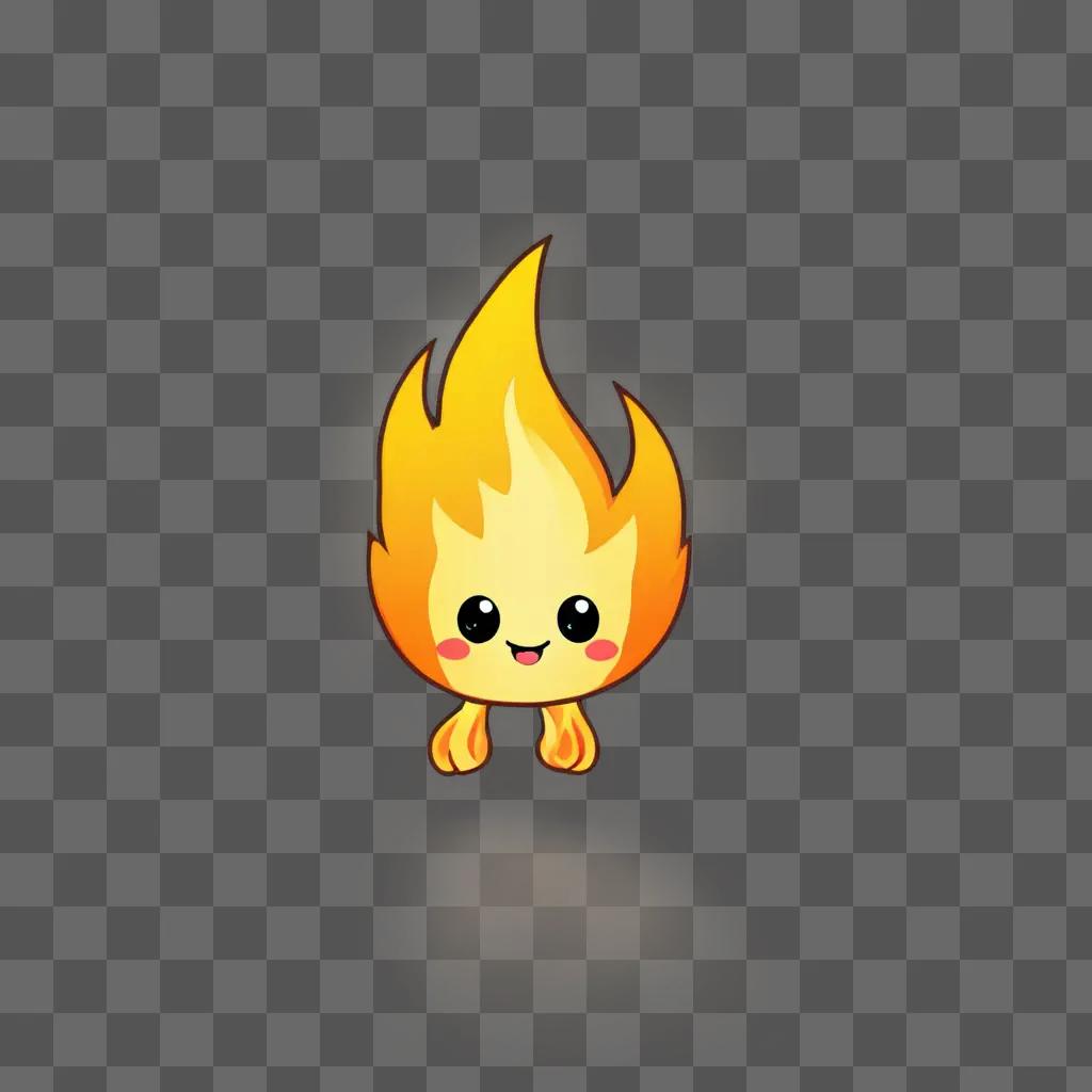 kawaii cute fire drawing A cute cartoon fireball on a yellow background