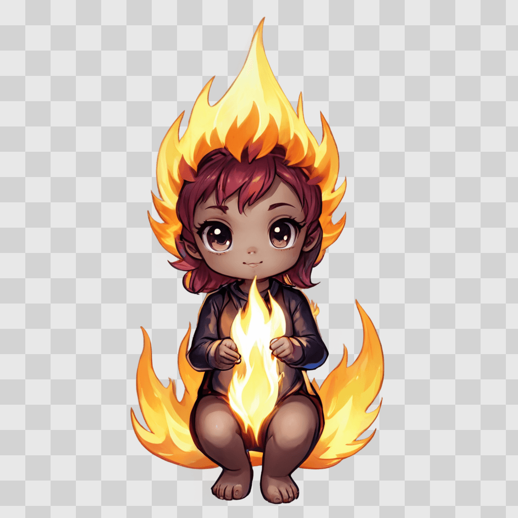 kawaii cute fire drawing A cute cartoon girl with fire on her