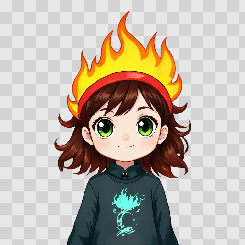 kawaii cute fire drawing A cute girl with a fire on her head