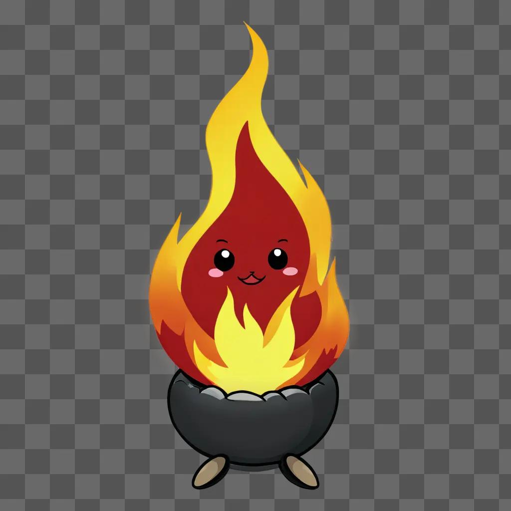 kawaii cute fire drawing A cute little fire element in a pot