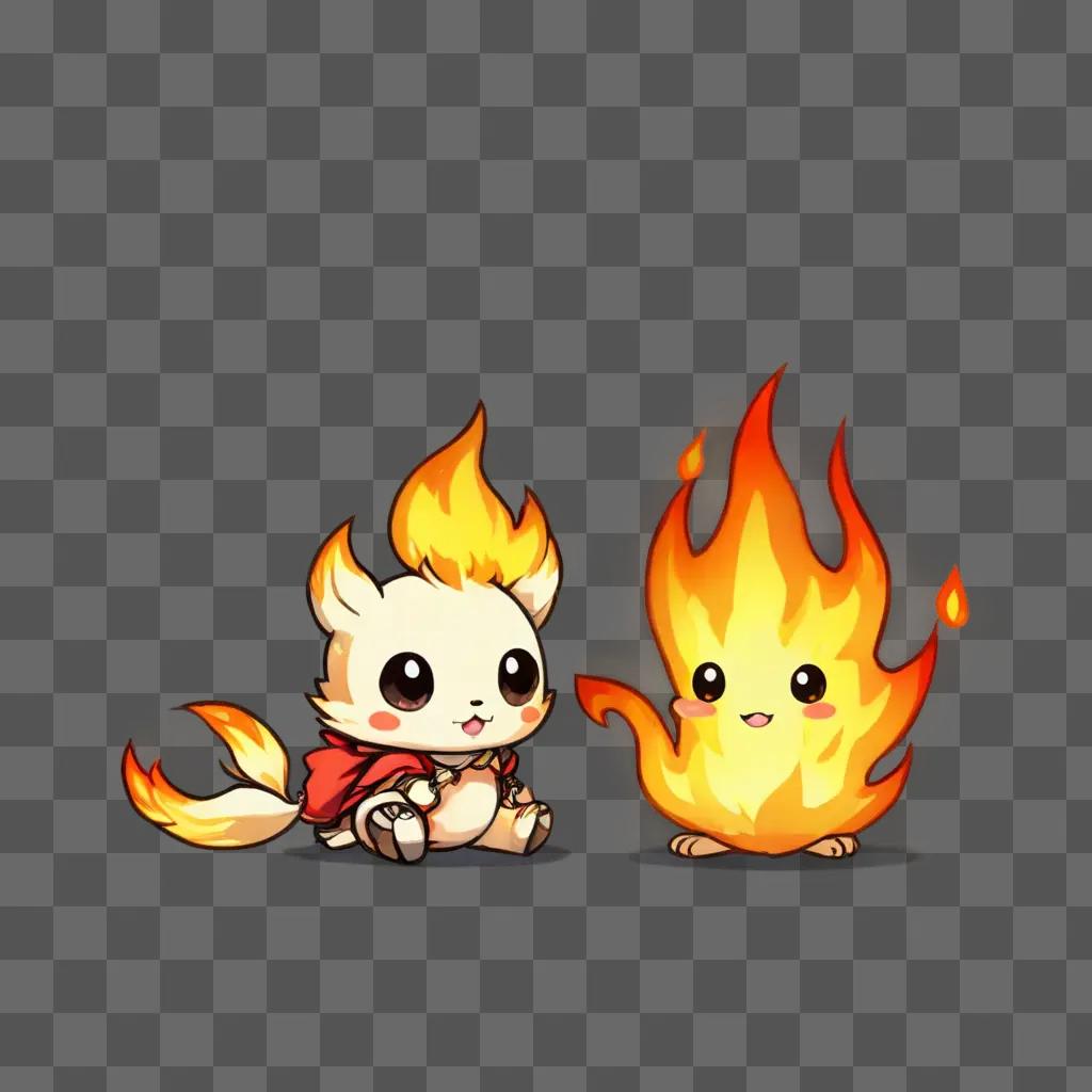 kawaii cute fire drawing Two adorable fire creatures in a comic book