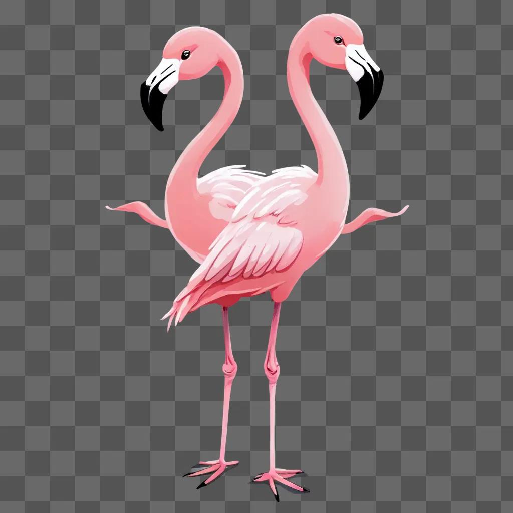 kawaii cute flamingos drawing A pink flamingo standing on a pink background