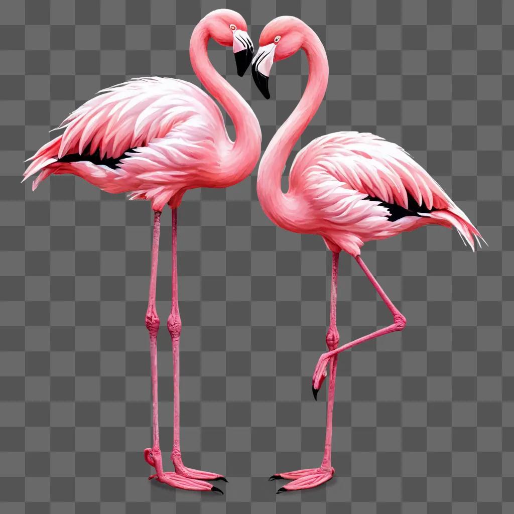 kawaii cute flamingos drawing Two pink flamingos make a heart shape