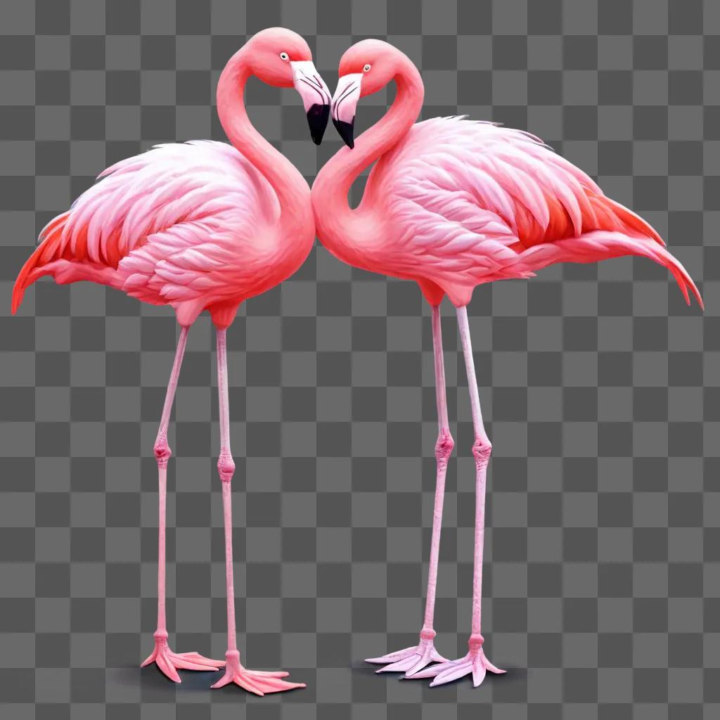 kawaii cute flamingos drawing Two pink flamingos making a heart shape