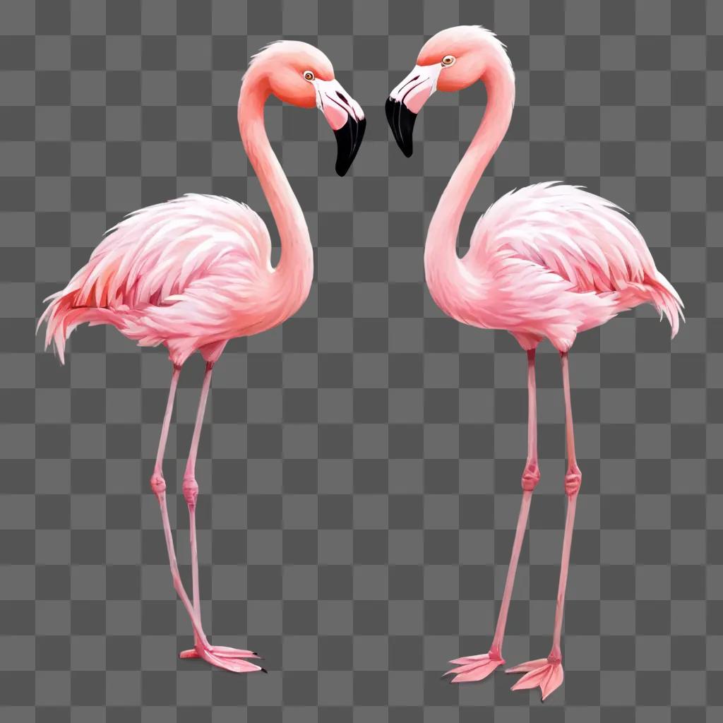 kawaii cute flamingos drawing Two pink flamingos meet in the middle