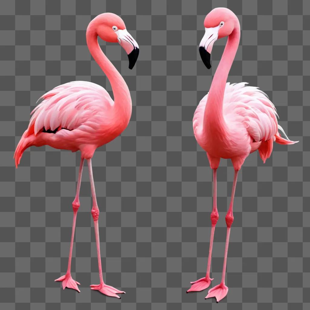 kawaii cute flamingos drawing Two pink flamingos stand next to each other