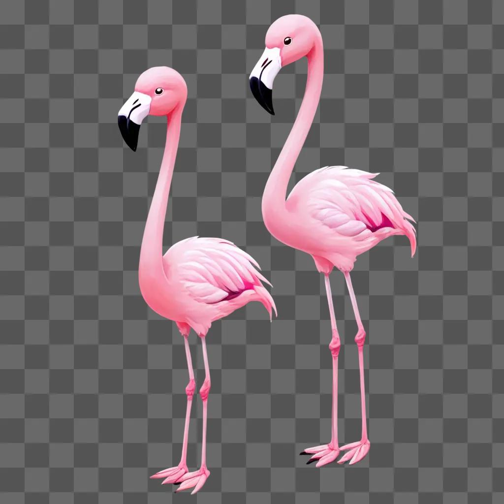 kawaii cute flamingos drawing Two pink flamingos standing side by side