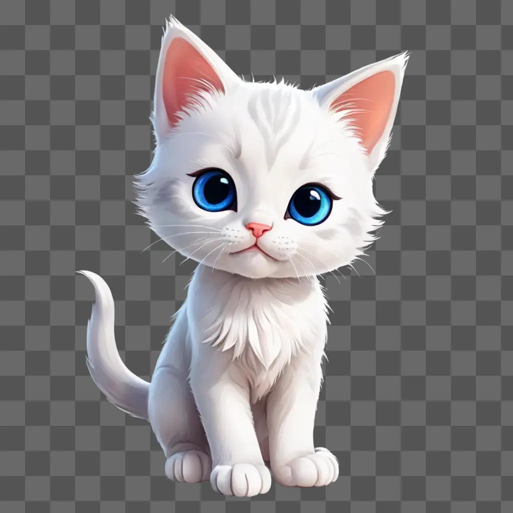 kawaii cute kitten drawing A cute white cat with blue eyes