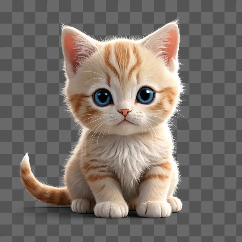 kawaii cute kitten drawing A kitten with blue eyes and white fur sits on a beige background