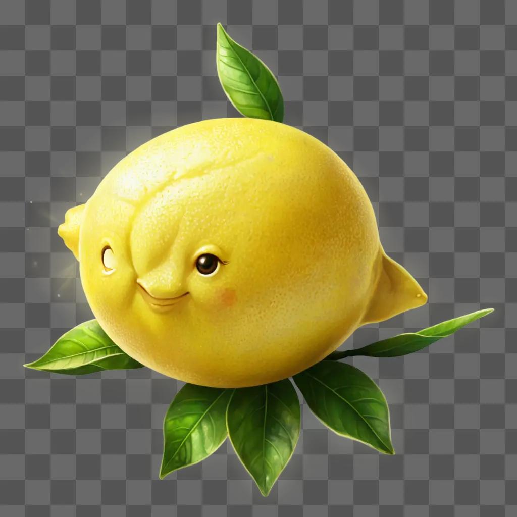 kawaii cute lemon drawing A cartoon lemon with leaves around it