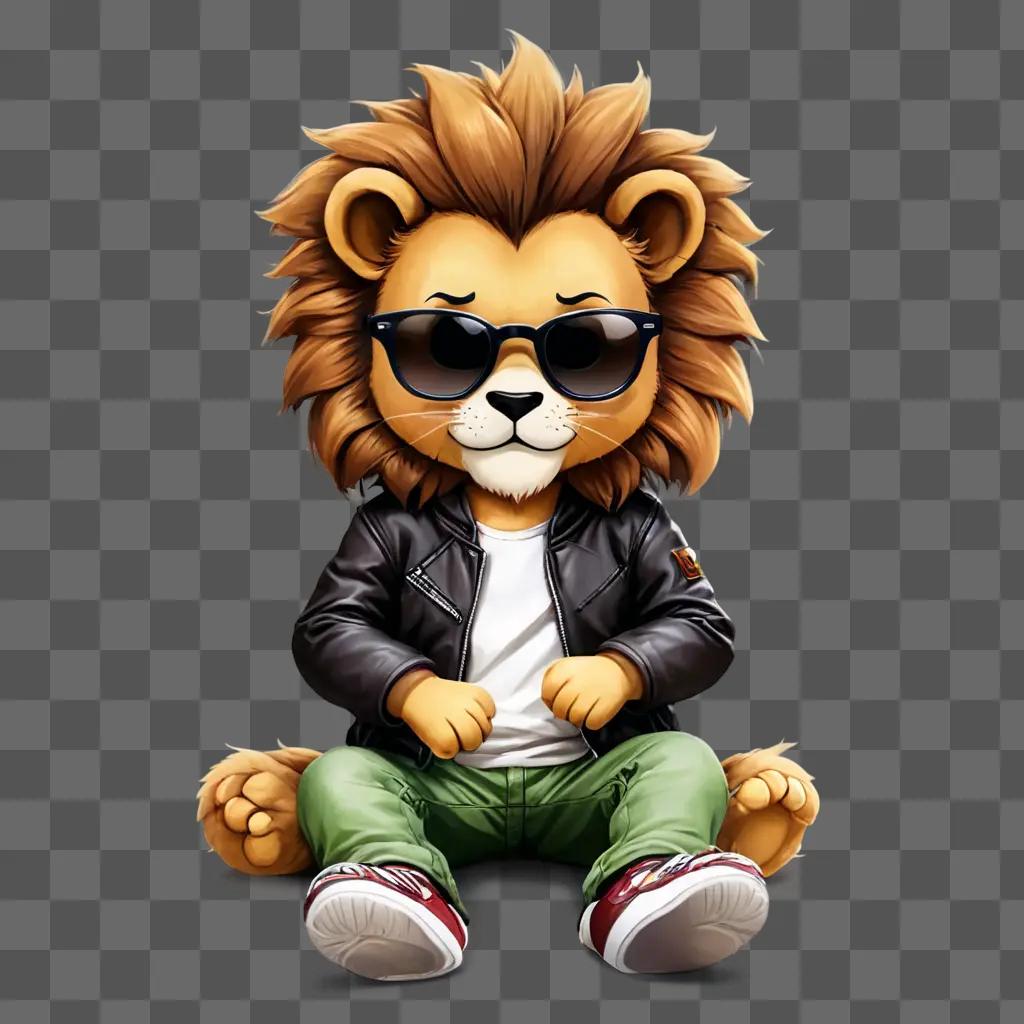 kawaii cute lion drawing A cartoon lion with sunglasses and a jacket