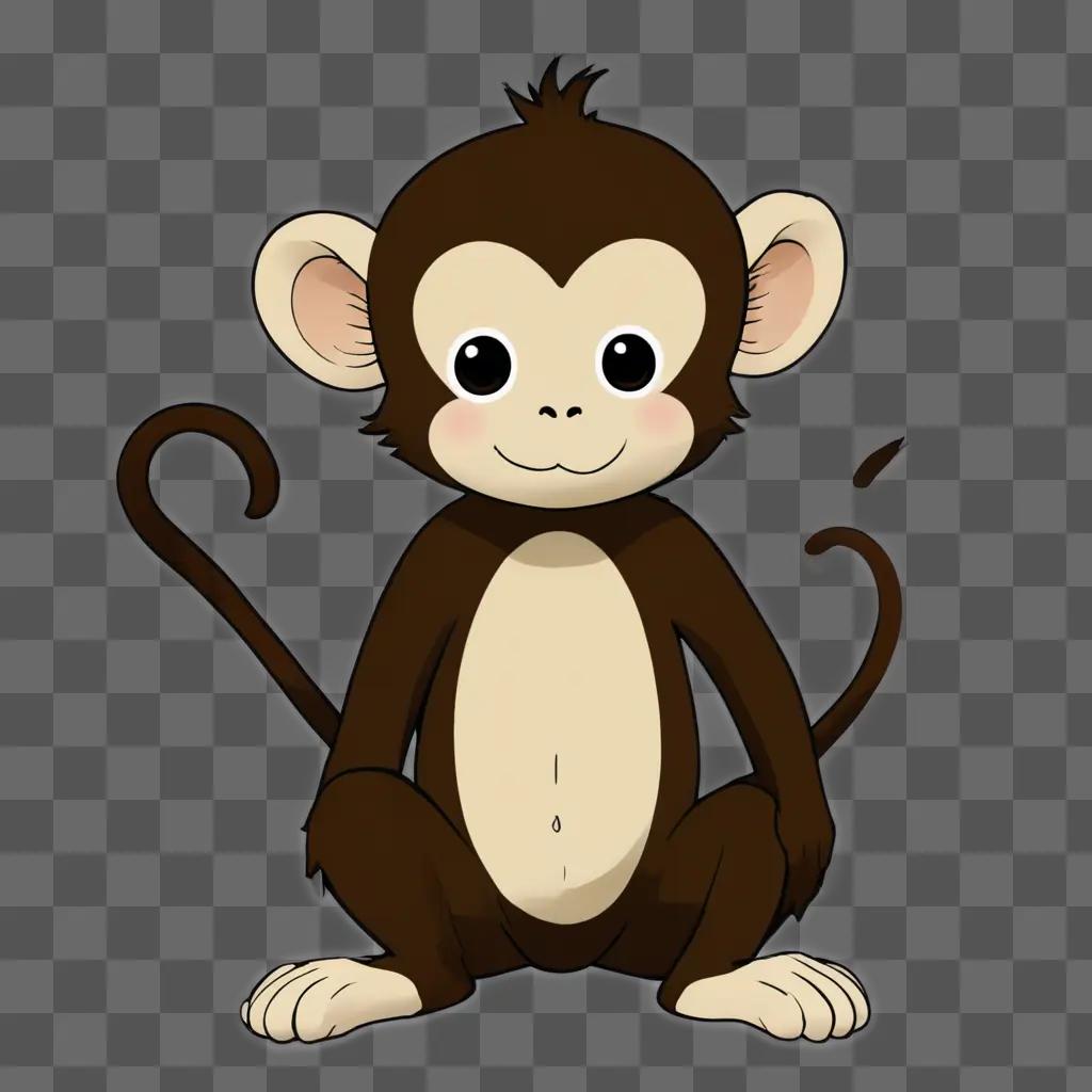 kawaii cute monkey drawing A cartoon monkey sitting on a brown background