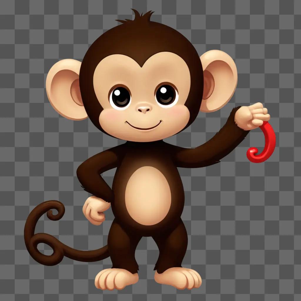 kawaii cute monkey drawing A cute monkey holding a red object