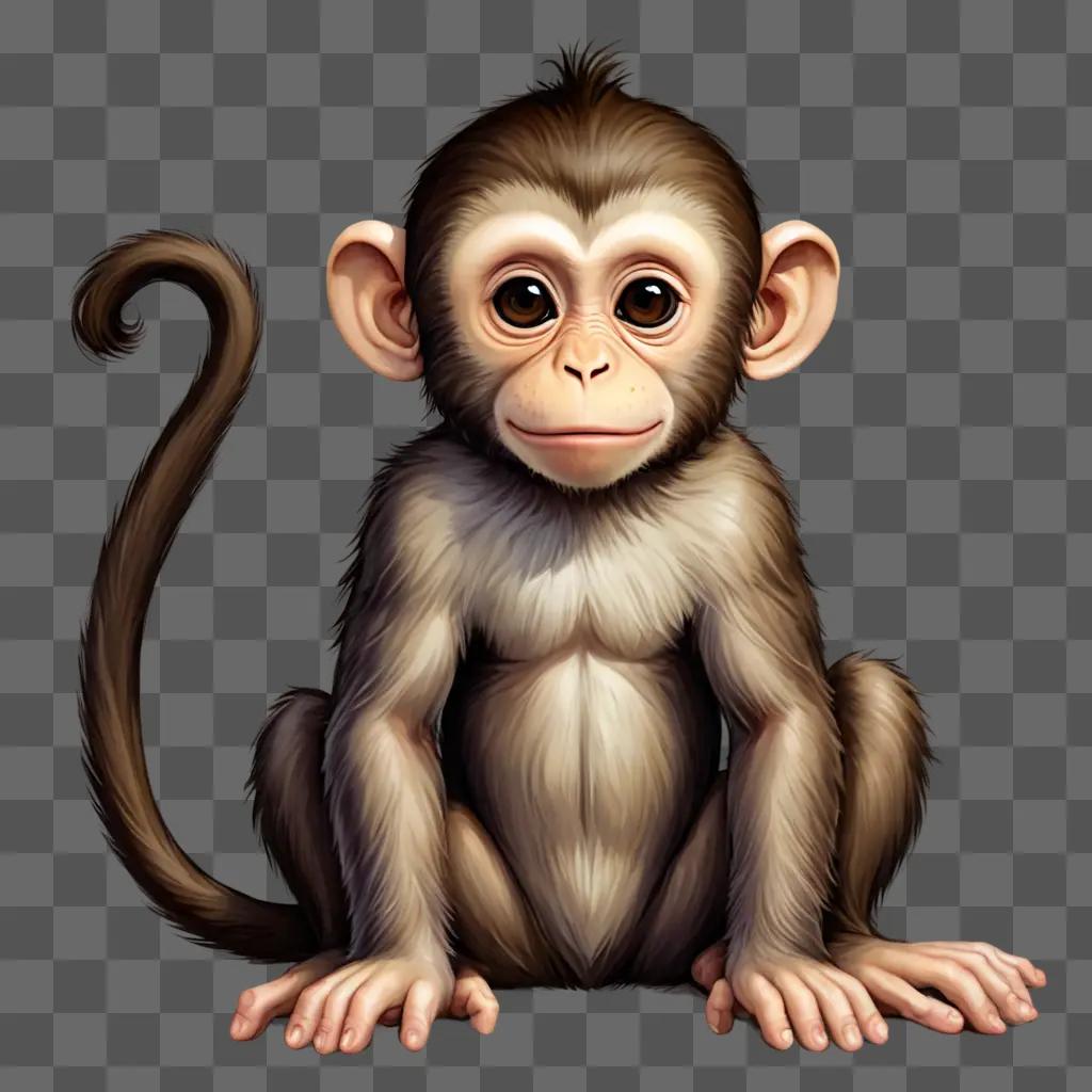 kawaii cute monkey drawing A cute monkey sitting on a brown surface