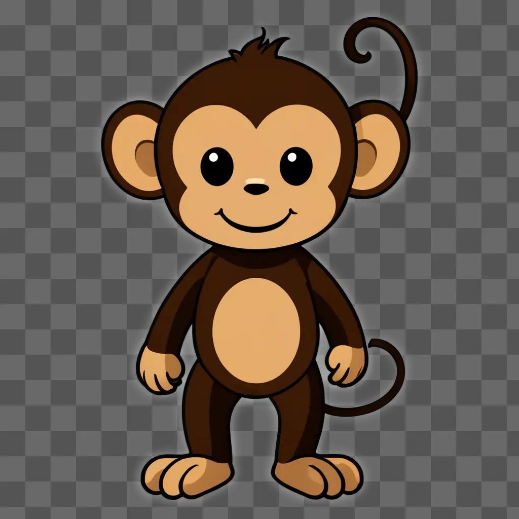 kawaii cute monkey drawing A smiling cartoon monkey stands on a brown background