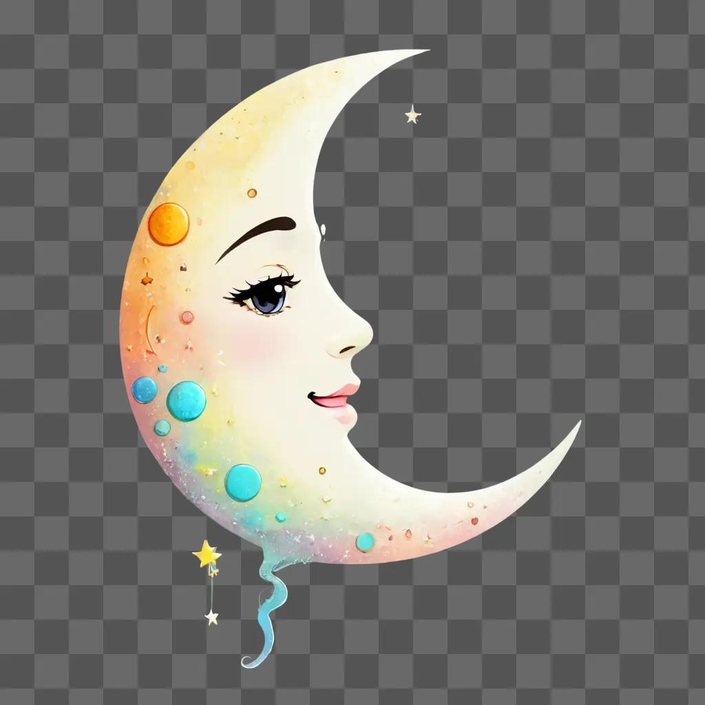 kawaii cute moon drawing A cute face with a moon and stars