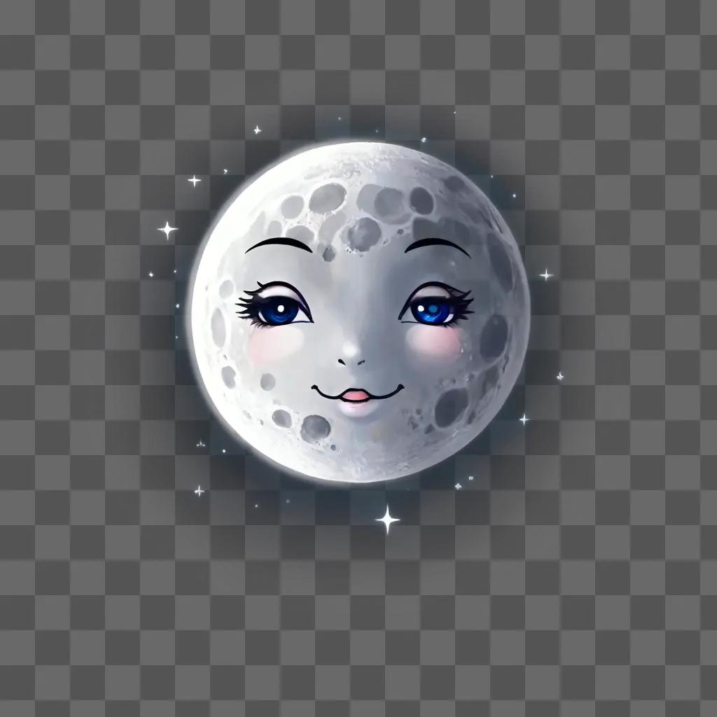 kawaii cute moon drawing A moon with blue eyes and stars in the background