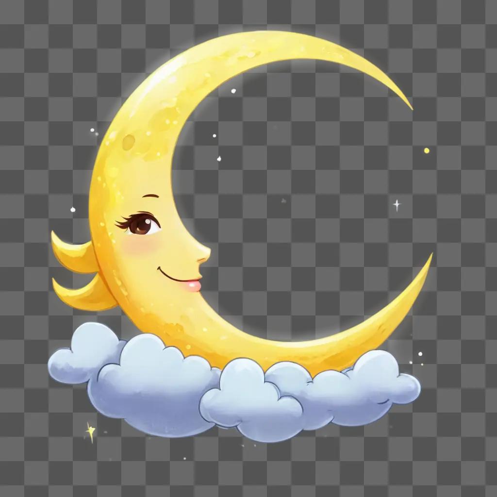 kawaii cute moon drawing A smiling moon with stars around it