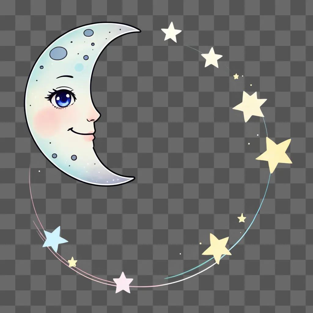 kawaii cute moon drawing with a smiling face