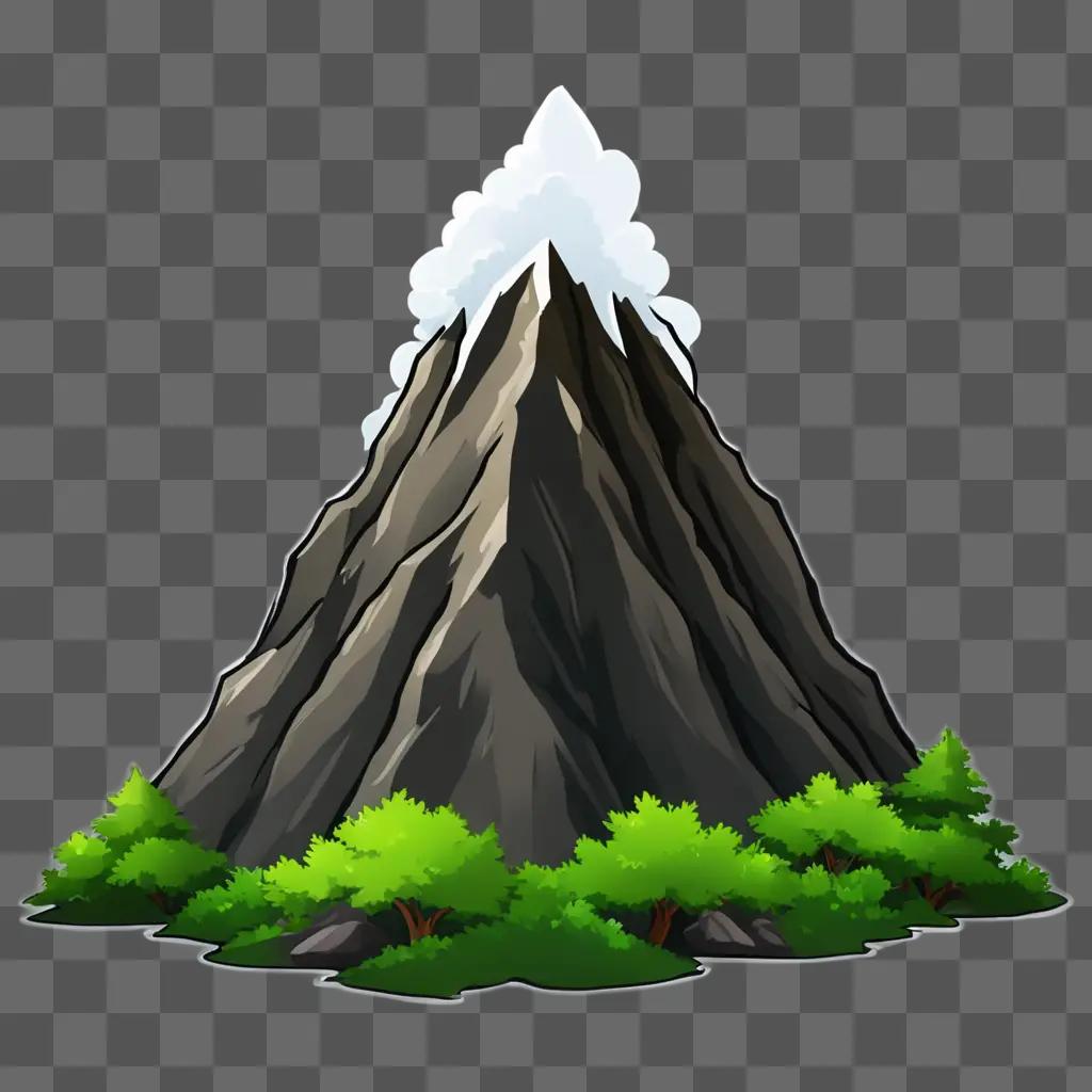 kawaii cute mountain drawing A mountain and trees with a cloud above it