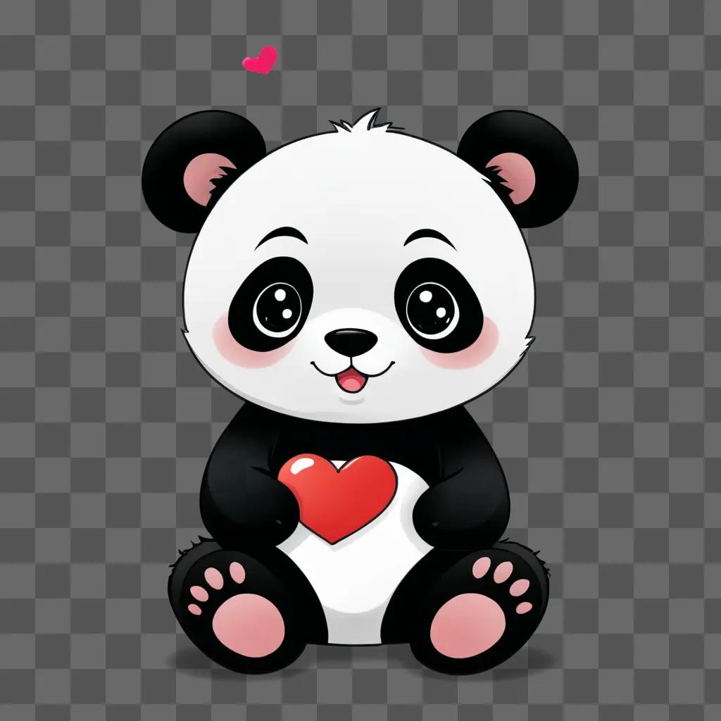 kawaii cute panda drawing Panda with heart and red circle on it