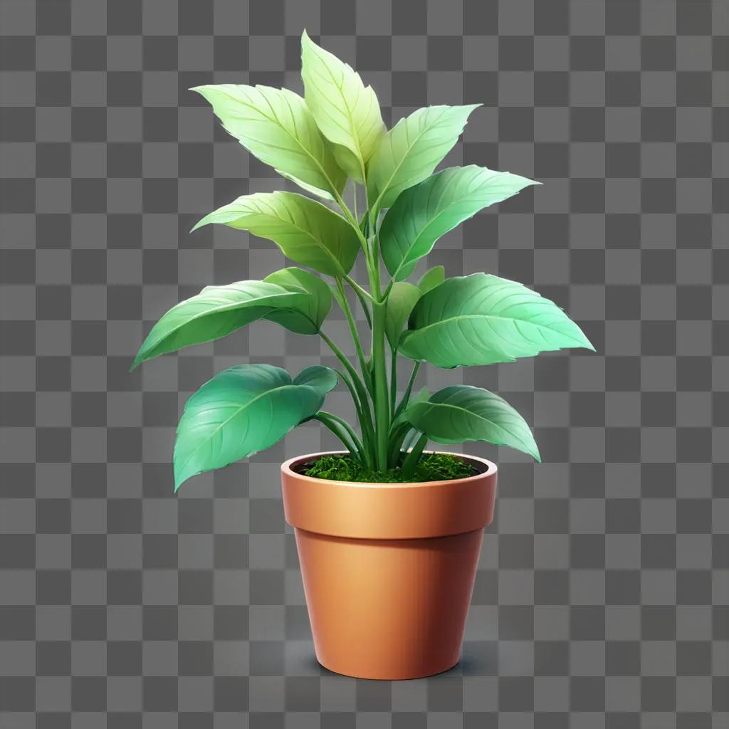 kawaii cute plant drawing A green plant in a clay pot on a green background