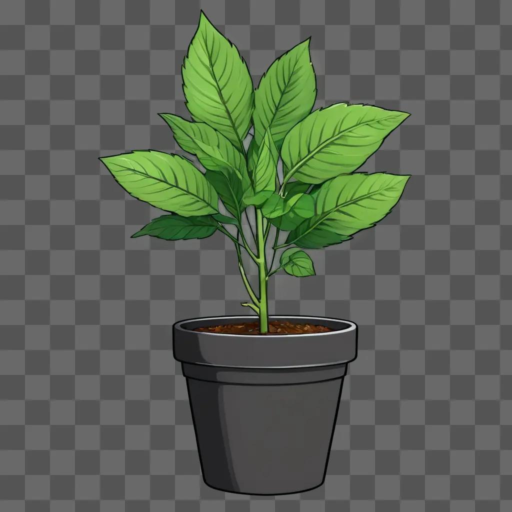 可愛いかわいい植物の絵 緑の葉の鉢植えの植物