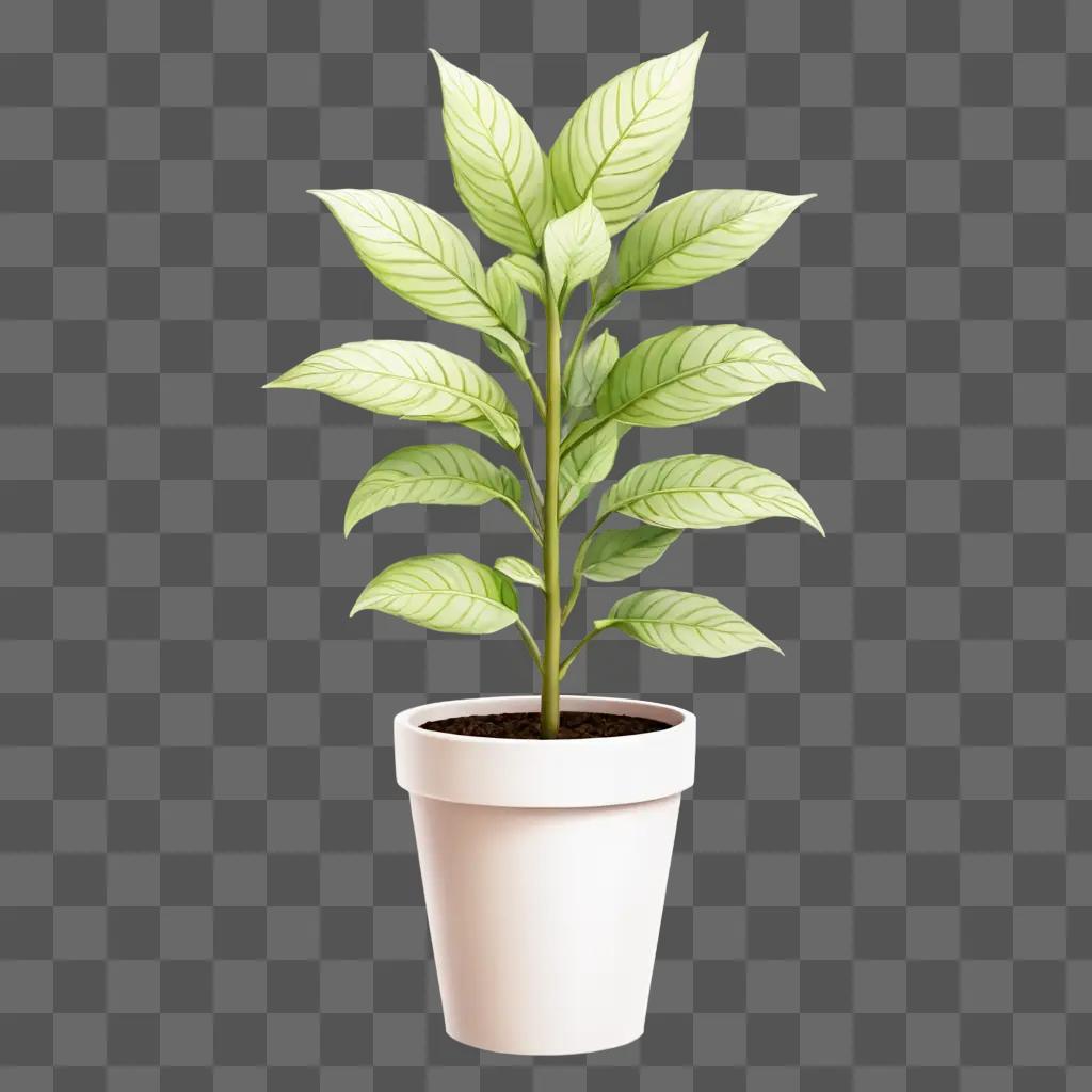 kawaii cute plant drawing A white pot with a plant in it against a green background