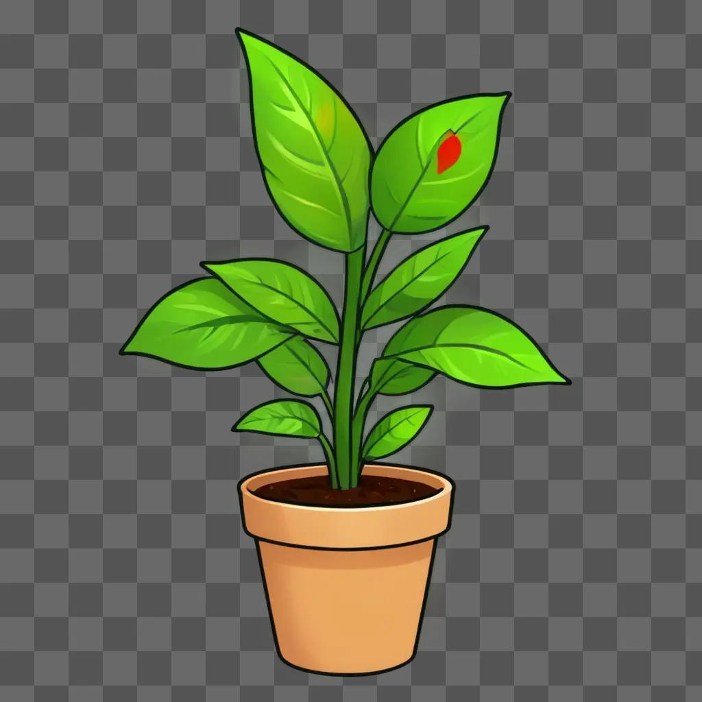 kawaii cute plant drawing Green plant with red spot in a ceramic pot