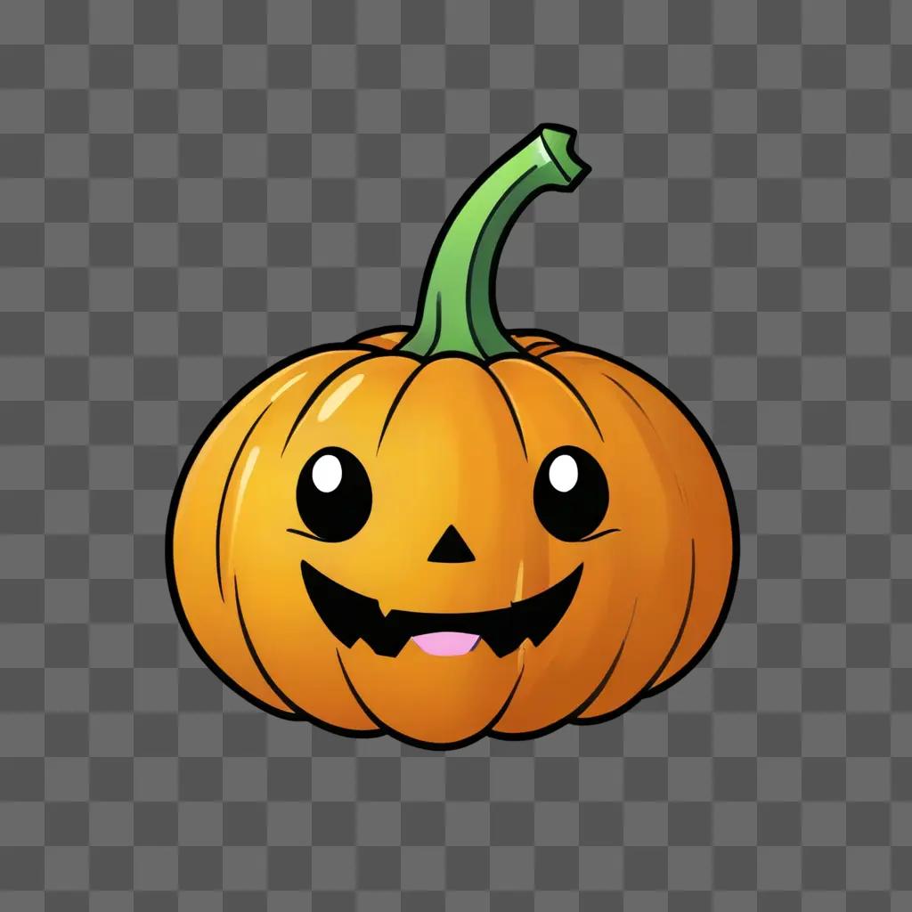 kawaii cute pumpkin drawing A happy pumpkin on a brown background