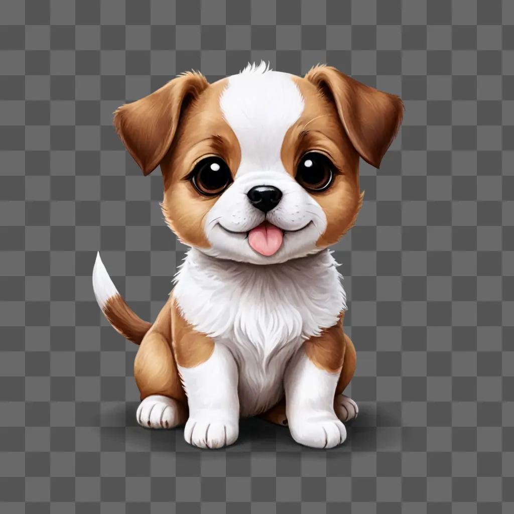 kawaii cute puppy drawing A cute brown and white puppy with a tongue out