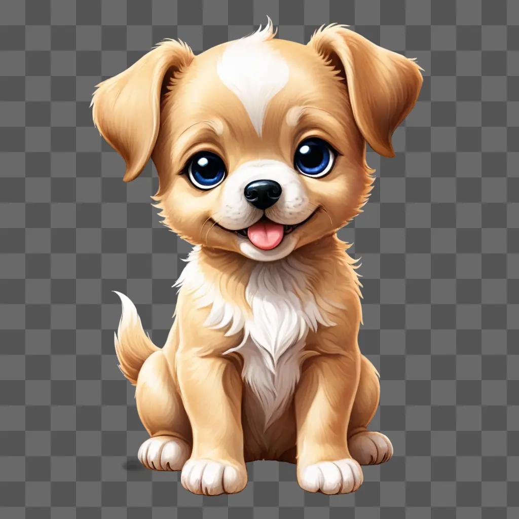 kawaii cute puppy drawing A cute little puppy sitting on a beige background