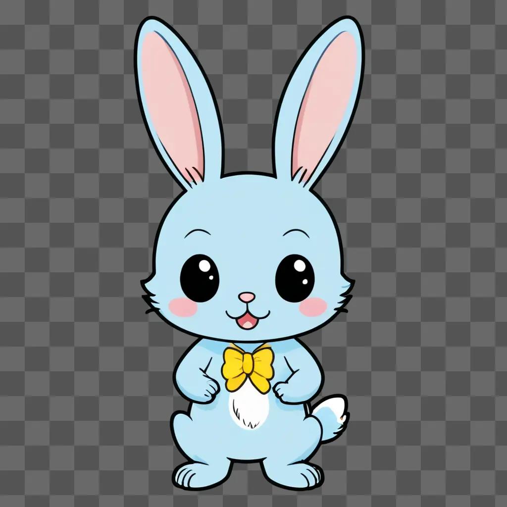 kawaii cute rabbit drawing A blue bunny with a yellow bow in its mouth