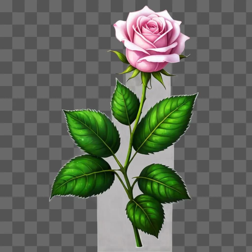 kawaii cute rose drawing A rose on a green background