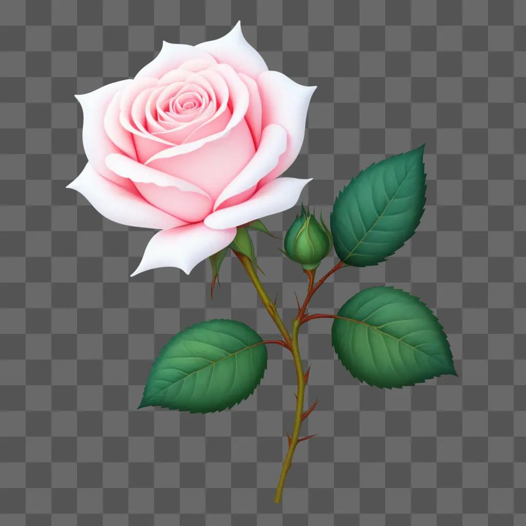 kawaii cute rose drawing with a green stem and leaves