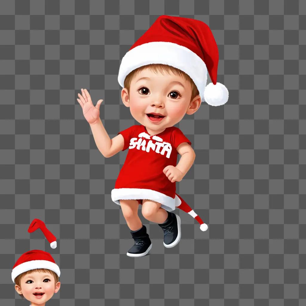 kawaii cute santa hat drawing A baby in a Santa hat and red shirt