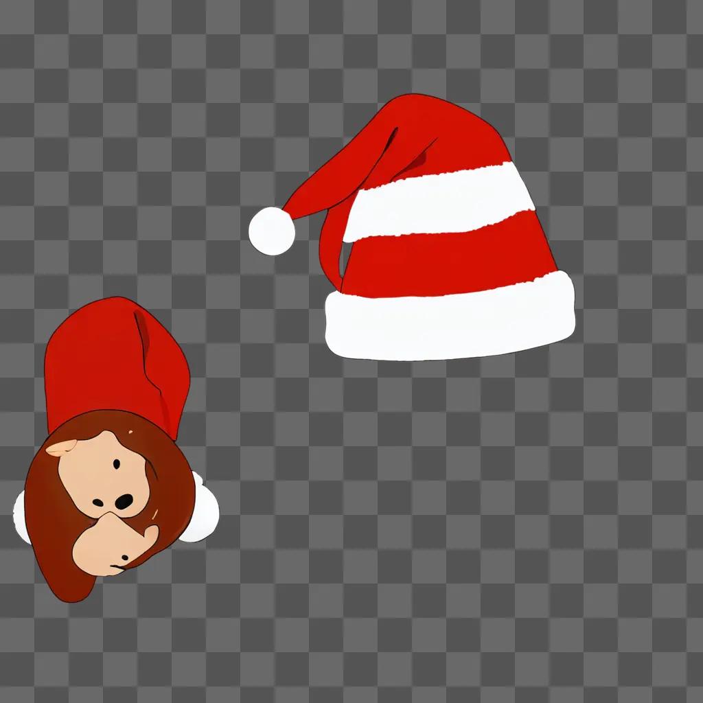 kawaii cute santa hat drawing A cartoon Santa hat and dog with a red background