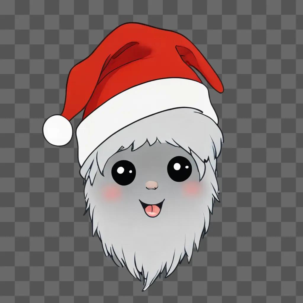 kawaii cute santa hat drawing A cute cartoon creature with a Santa hat