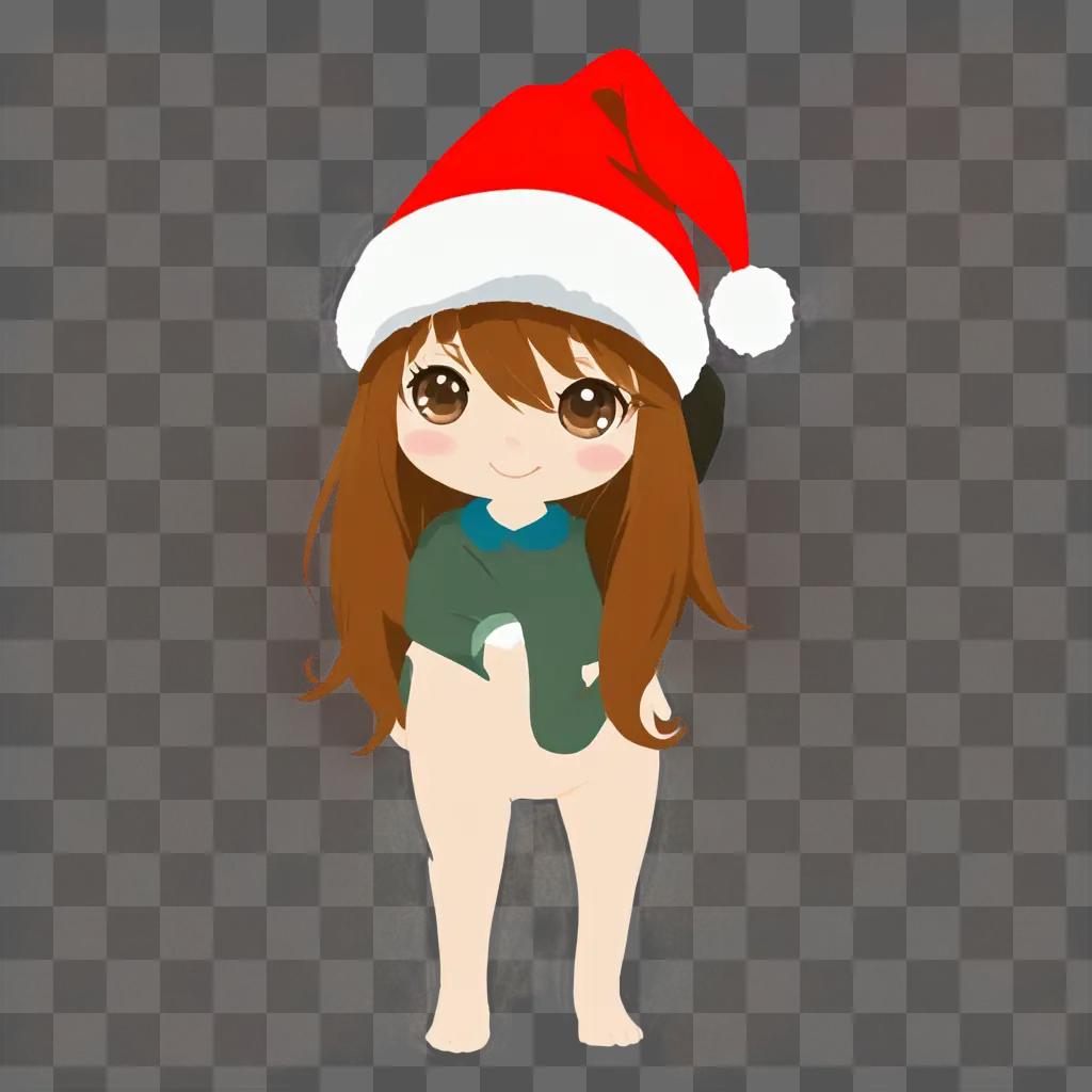 kawaii cute santa hat drawing A cute girl with a santa hat