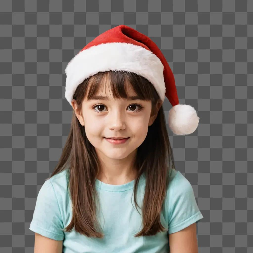 kawaii cute santa hat drawing A young girl wearing a Santa hat smiles