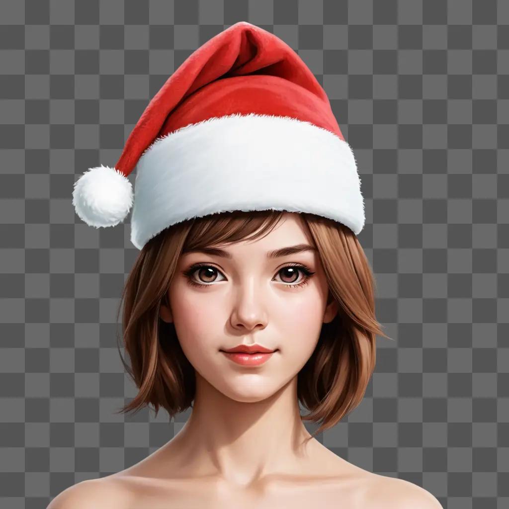 kawaii cute santa hat drawing A young woman wearing a Santa hat