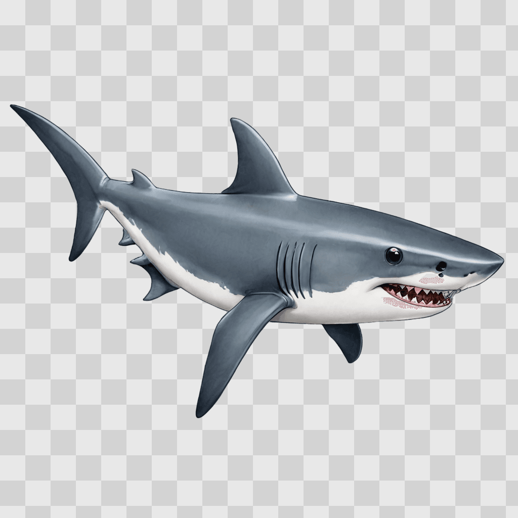 kawaii cute shark drawing A 3D model of a gray shark with a mouth open