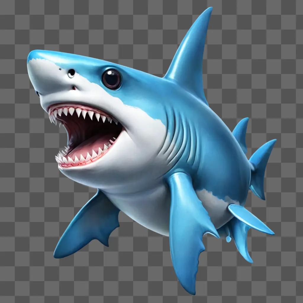 kawaii cute shark drawing A blue shark with a big mouth is shown