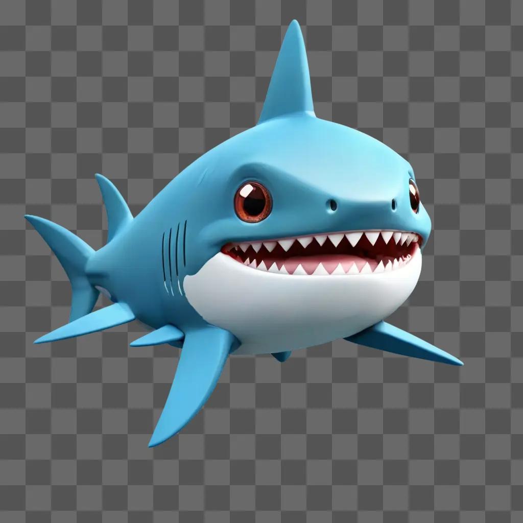 kawaii cute shark drawing A blue shark with big teeth and eyes on a blue background