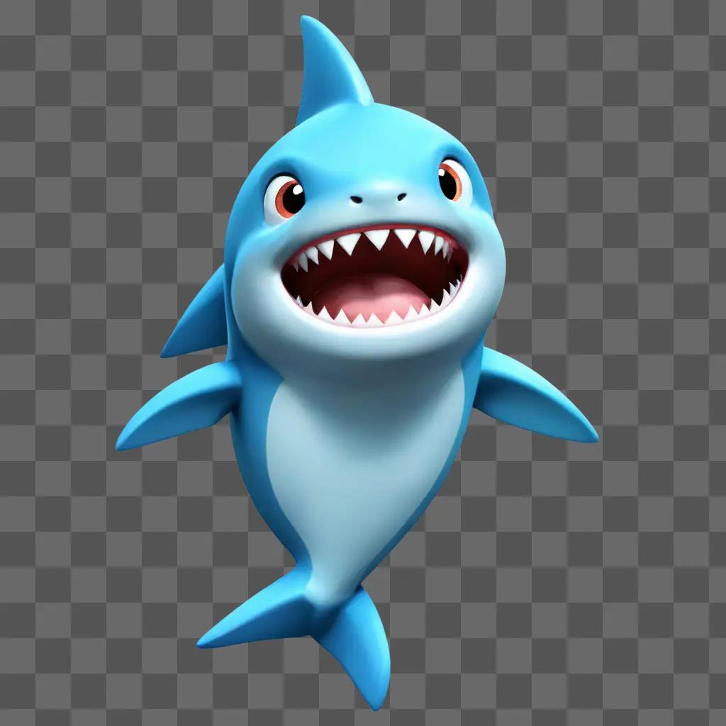 kawaii cute shark drawing A blue shark with open mouth and sharp teeth