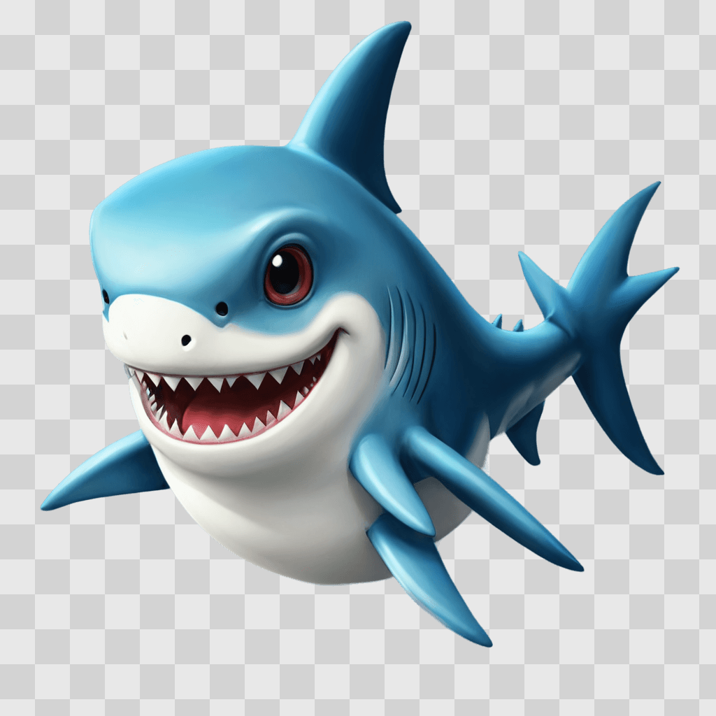 kawaii cute shark drawing A blue shark with red eyes and a big smile