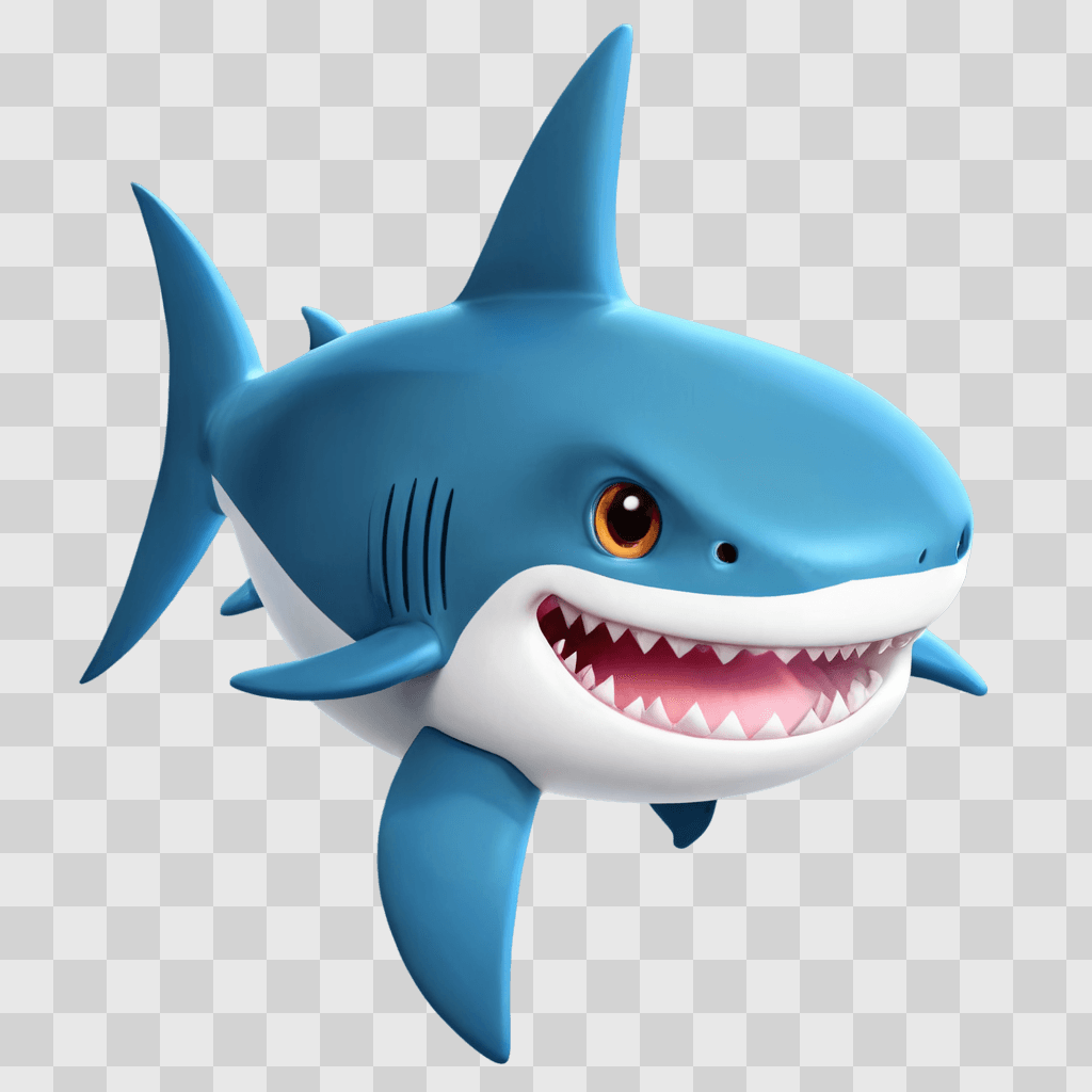 kawaii cute shark drawing A cartoon blue shark with a wide smile