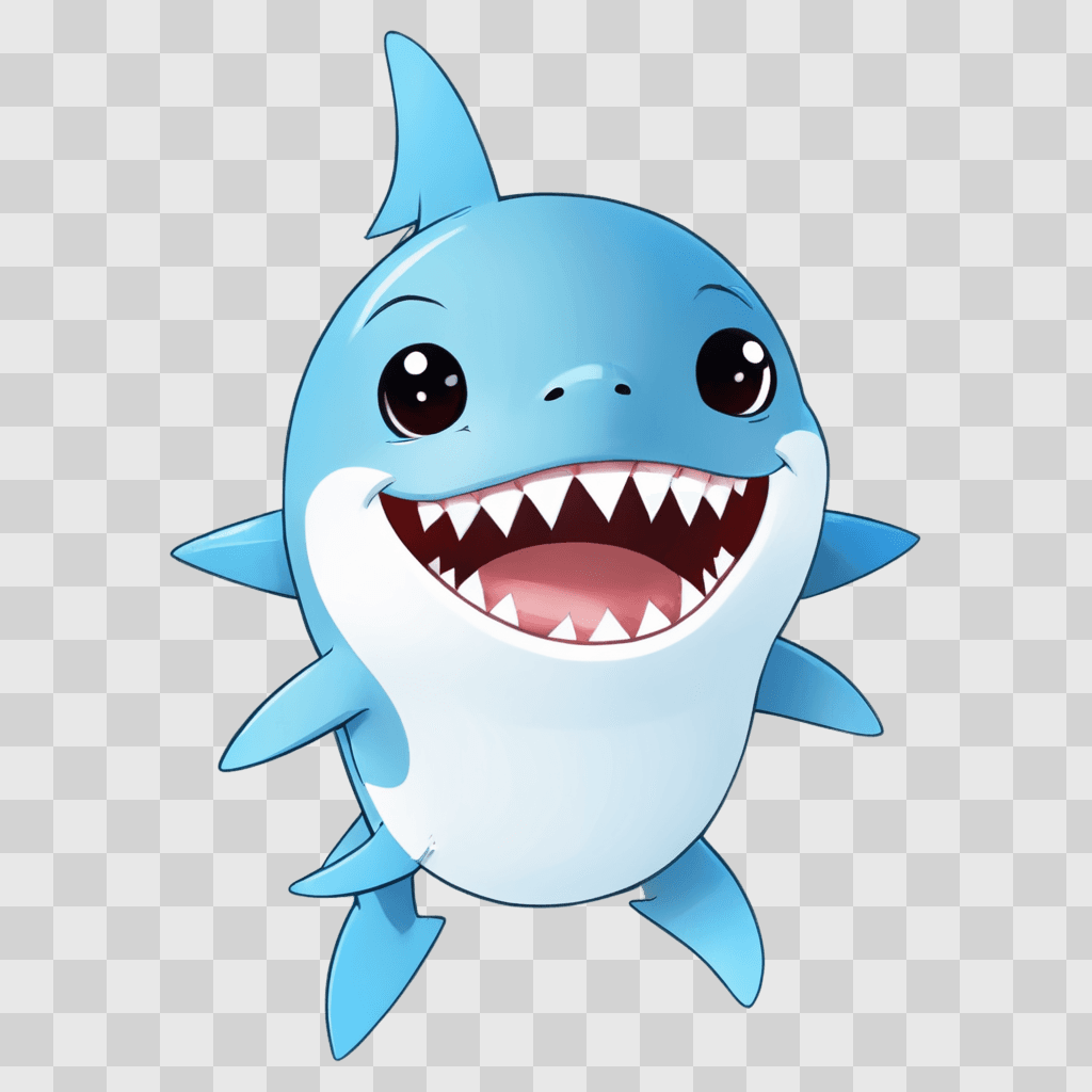 kawaii cute shark drawing A cartoon shark with a big smile on its face