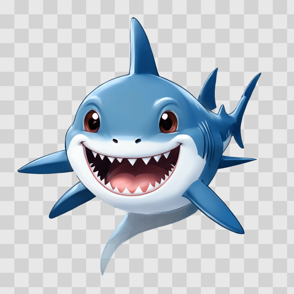 kawaii cute shark drawing A cartoon shark with a happy face